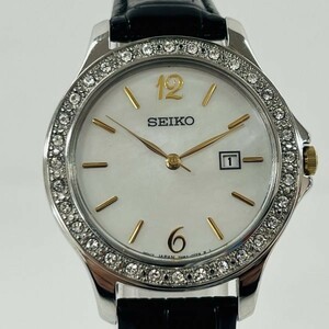 sZ253-I55-362 ◎ SEIKO セイコー 7N82-0HV0 クォーツ レディース 腕時計 デイト 純正ベルト シェル文字盤 ラインストーン ラウンド ②