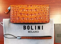 逸品*イタリア製※定価15万◆イタリア・ミラノ発*BOLINI/ボリニ・最上級牛革・クロコダイル*ラウンドファスナー 長財布・黄色い_画像2