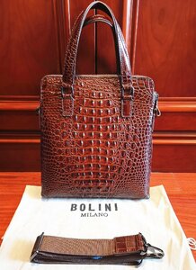 最上級逸品※定価18万◆イタリア・ミラノ発*BOLINI/ボリニ・最上級牛革・クロコダイル*トートバッグ・茶色