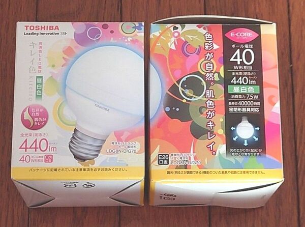 東芝　イーコア　ボール電球　LED電球　40w形相当　2個セット