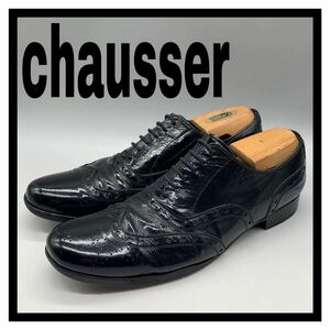 chausser for Nave (ショセ) 別注 ドレスシューズ ウイングチップ メダリオン レザー エナメル ブラック 黒 26cm 革靴 シューズ 日本製 