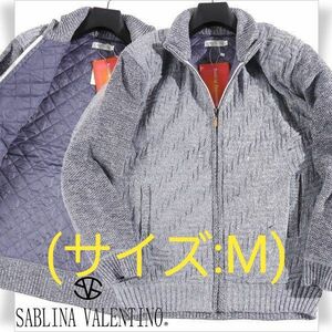 【新品】SABLINA VALENTINO 裏地中綿キルティング ジップアップニット ブルゾン(サイズM) ※2774※999