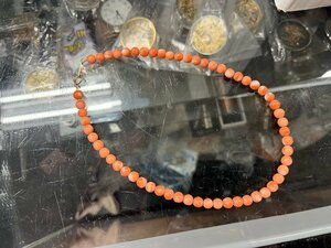  pretty!6.5mm sphere over deep sea .. gem .. coral coral pink san .18 gold necklace choker pearl pearl .. rare Gold 