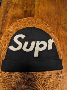 《美品》Supreme/シュプリーム 12AW Reflective BIG LOGO Beanie BLACK/WHITE文字