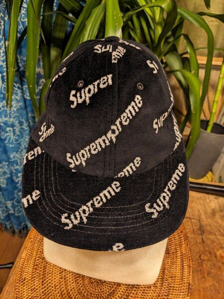 《美品》Supreme/シュプリーム 6PANEL Cap BLACK/WHITE文字