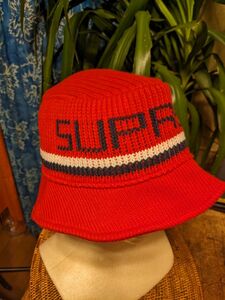 《美品》Supreme/シュプリーム 19AW Knit logo crusher Bucket-hat/バケットハット RED