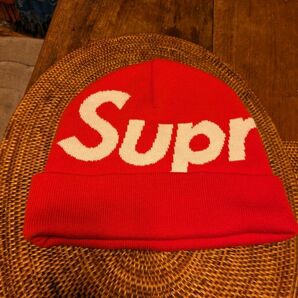 《美品》Supreme/シュプリーム 12AW Reflective BIG LOGO Beanie RED/WHITE文字