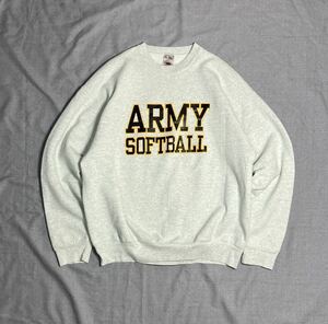 両面プリント 90s ARMY SOFTBALL スウェット XL USA製 ヘビーコットン 黒黄 レア ミリタリーfruit of the loom スーパーコットン champion