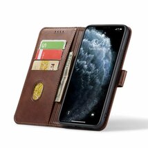 おまけ付！ iPhone 14 ブラウン 手帳型 ベルト カバー ソフト レザー Brown 茶 ケース ガラス フィルム アイフォン あいほん_画像5