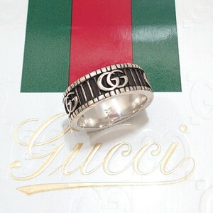 超美品 高級 グッチ GUCCI ITALY ダブルG ストライプ リング インターロッキング メンズ 指輪 20号 スターリング シルバー 925 純銀 