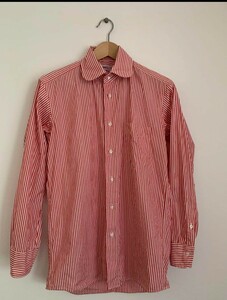 スキャッティ ラウンドカラードレスシャツ☆赤ストライプ☆39-83☆日本製