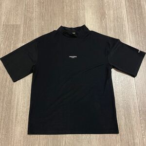 HA830 送料185円 renoma GOLF モックネック 半袖Tシャツ sizeM black ゴルフウェア レノマ ロゴプリント 刺繍