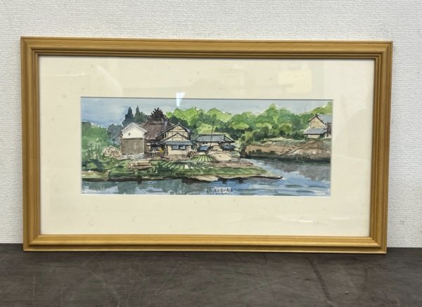 作者不詳 K.miura 『山陰線山家の岩家』 直筆サイン入り 水彩画 風景画 M6 家 古民家 農村 画寸タテ 160mm×ヨコ 410mm, 絵画, 水彩, 自然, 風景画