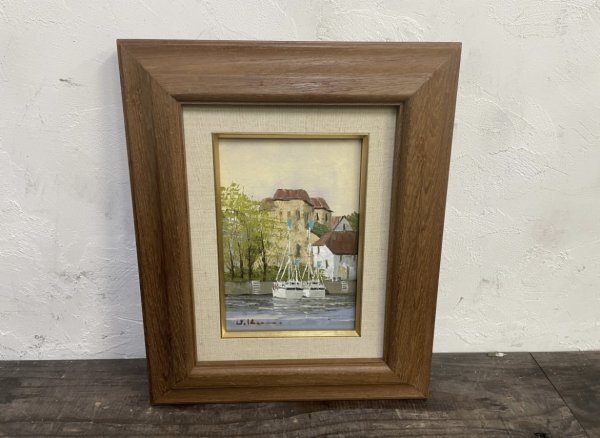 Genuine work! Kurosawa Hisashi Honfleur S size, autographed, oil painting, landscape painting, frame, size 39.5 x 32.5 cm, painting, Painting, Oil painting, Nature, Landscape painting