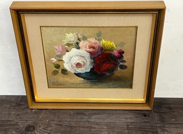 아티스트 알 수 없는 장미 서명 F8 유화 정물화 장미 꽃 식물 그림 크기 370mm x 440mm, 그림, 오일 페인팅, 정물