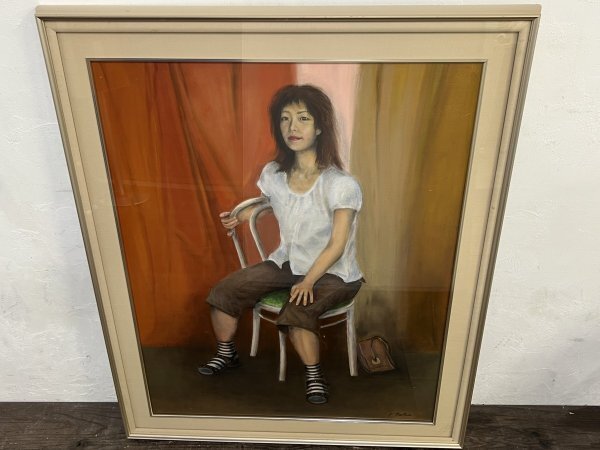 진본인! K.nakae Kazushu Nakae 초상화 F30 유화 친필 그림 크기 약. 73 x 91.5cm 유화 인물화 여자 그림 그림, 그림, 오일 페인팅, 초상화