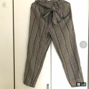 【新品、未使用】レディースチェックパンツ　紐ベルト付き