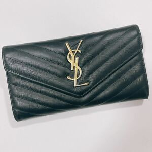 1円スタート/Yves Saint Laurent/YSL/イヴサンローラン/Vステッチ/長財布/財布/札入れ/小銭入れ/レディース/メンズ/ブラック/黒/レザー