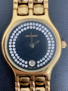 LEONARD レオナルド No.7419 腕時計 レディース 腕時計 スイス製 デイト 黒文字盤 ゴールドカラー 動作未確認 ジャンク品