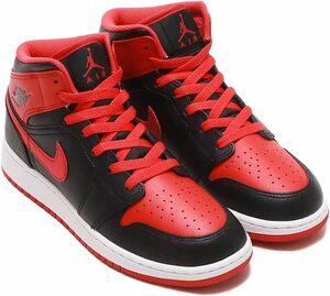 送料無料 23cm●NIKE ナイキ エア ジョーダン 1 ミッド GS W AIR JORDAN 1 MID 黒 赤 白 DQ8423-060