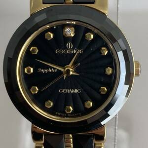 【レア】　スイス製レディース腕時計　エッセンスESSENCE Sapphire Ceramic ES2112L レア　SWISS QUARTZ 黒文字盤 稼働良品　ビンテージ