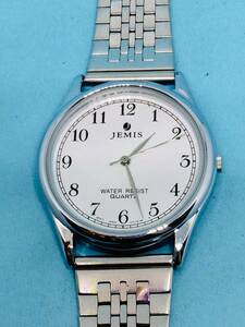 (D05)シンプルな時計(*'▽')JEMIS・ラウンド（電池交換済み）シルバー・メンズ腕時計USED（送料全国一律185円）素敵な時計です。