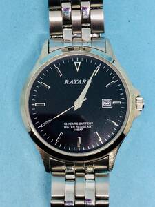 (D48)ブラックフェイス(*'▽')MARUMAN・RAYARD・ディト（電池交換済み）シルバー・メンズ腕時計USED（送料全国一律185円）素敵な時計です。