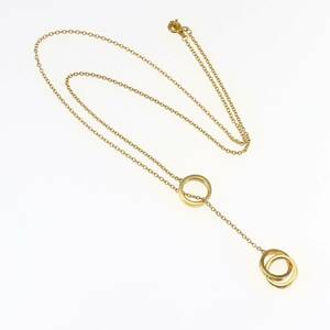  rare Tiffany double ring Inter locking 1837 Gold necklace narrow pendant 750 K18 Tiffany&Co.