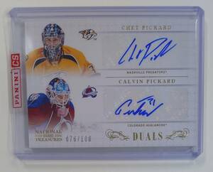 2013-14 Panini National Treasures Duals Calvin Pickard , Chet Pickard /100 autograph rookie year