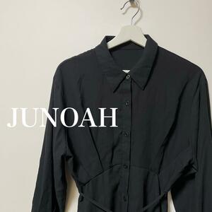 JUNOAH ジュノア 　ロング　シャツ　ワンピース　黒　ブラック