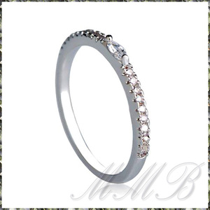 [RING] Rhodium Plated Micro Oval micro oval crystal CZ half Eternity - platinum color 1.5mm slim ring 14 number 