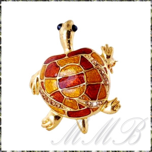 [BROOCH] Gold Enamel Tortoise エナメル 彩色 ビューティフル ゴールデン トータス 亀 カメ 4cm ブローチ 【送料無料】