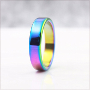 [RING] Hematite Rainbow ヒート グラデーション 焼き色 虹色 レインボー カラー ヘマタイト スムース フラット 6mm リング 10号 (3g)