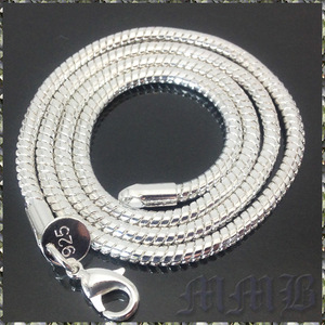 [NECKLACE] 925 Sterling Silver Plated Snake Chain シルバー スネーク チェーン ネックレス φ2.8x550mm (24g) 【送料無料】