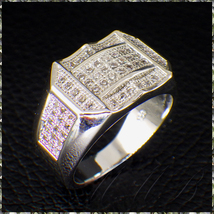 [RING] 925 Sterling Silver Plated Micro Pave シャイニング マイクロ クリスタル レクタングル デザイン 12mm シルバー リング 18号_画像1