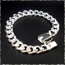 [BRACELET] 925 Sterling Silver Plated シルバー スクエア ロック 喜平チェーン センター削り ブレスレット 10x198mm (29.5g)_画像3