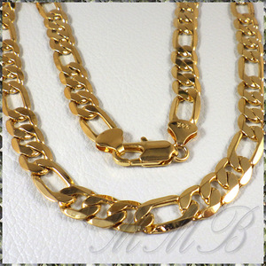 [NECKLACE] 24K GOLD PLATED FIGARO CHAIN STANDARD LONG LENGTH 6 surface cut Figaro chain Gold necklace 8x600mm 36g[ free shipping ]