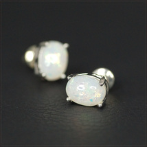 [EARRING] Oval White Opal ホワイト ファイア プレシャス オパール 7.7mm オーバル ストーン スタッド ピアス 【送料無料】_画像6