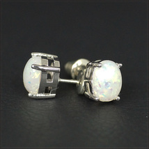 [EARRING] Oval White Opal ホワイト ファイア プレシャス オパール 7.7mm オーバル ストーン スタッド ピアス 【送料無料】_画像4