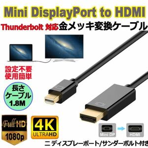 即納 Mini DisplayPort to HDMI 変換ケーブル ミニ ディスプレーポート MINI DP 4Kx2k 解像度対応 1.8m MacBook MacBook Pro MacBook