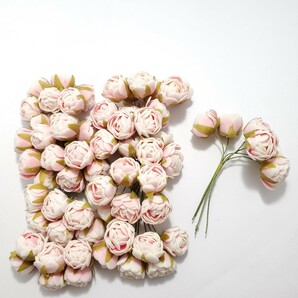 造花 ローズ ピンク バラ 巻バラ 葉付き ワイヤー付き 人工花直径2cm 60本セット 手芸 結婚式 誕生日 パーティ 送料無料の画像2