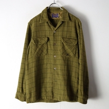 60s USA製 PENDLETON ペンドルトン 開襟 ウール チェック ボックスシルエット シャツ size M / 古着 ヴィンテージ_画像3