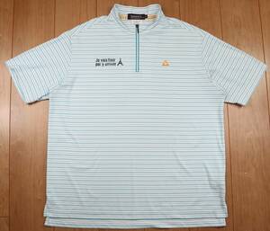 美品★le coq sportif GOLFルコック・ゴルフ　ボーダー柄　ハーフジップ半袖ドライモックシャツ/LLサイズ