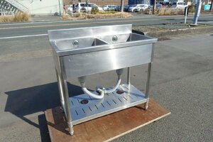 静岡県発　90*45*89㎝　ステンレス　2槽シンク　流し台　中古　厨房　業務用　900　450