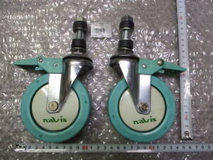 ２個セット★ navis 医療ワゴンの微音キャスター ストッパー付 ナンシン GES-100NRC ? φ約98.5mm ネジ径9.7mm ネジの長さ60mm★60