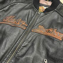 ハーレーダビッドソン Harley-Davidson パンチングレザージャケット シングルライダース 本革 ロゴ刺繍 メッシュ メンズ ブラック M相当_画像3