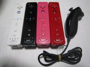 Wii リモコン モーションプラス 4個 白 黒 ピンク 赤 ＋ ヌンチャク 1個 ストラップ 4個 黒 動作確認済　同梱歓迎