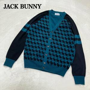 PEARLY GATES/JACK BUNNY/パーリーゲイツ・ジャックバニー 総柄 ウサギ柄 カーディガン グリーン 黒 4ゴルフ ユニセックス