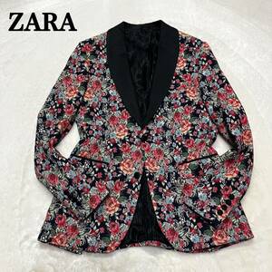 《美品 希少サイズ》ZARA ザラ XL花柄 総柄 タキシード テーラード ジャケット 