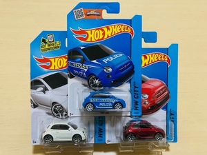 HOTWHEELS FIAT 500 フィアット チンクエチェント 3台 3色 POLIZIA ポリツィア ワインレッド ホワイト ホットウィール